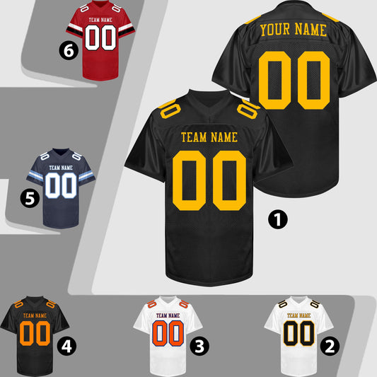 Custom Black Gold Football Jersey Name Number Logo, Black Gold Football Uniform Men Women Youth Kid Game Day Sports Jersey Streetwear Jersey