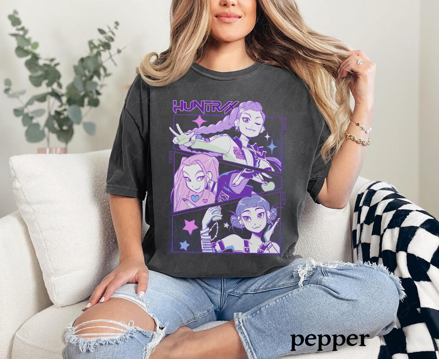 Demon hunters kpops comfort colors shirt jinu manga anime graphic tee Korean pop streetwear Huntrix kpop shirt demon hunter merch fan top
