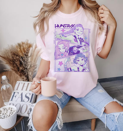 Demon hunters kpops comfort colors shirt jinu manga anime graphic tee Korean pop streetwear Huntrix kpop shirt demon hunter merch fan top