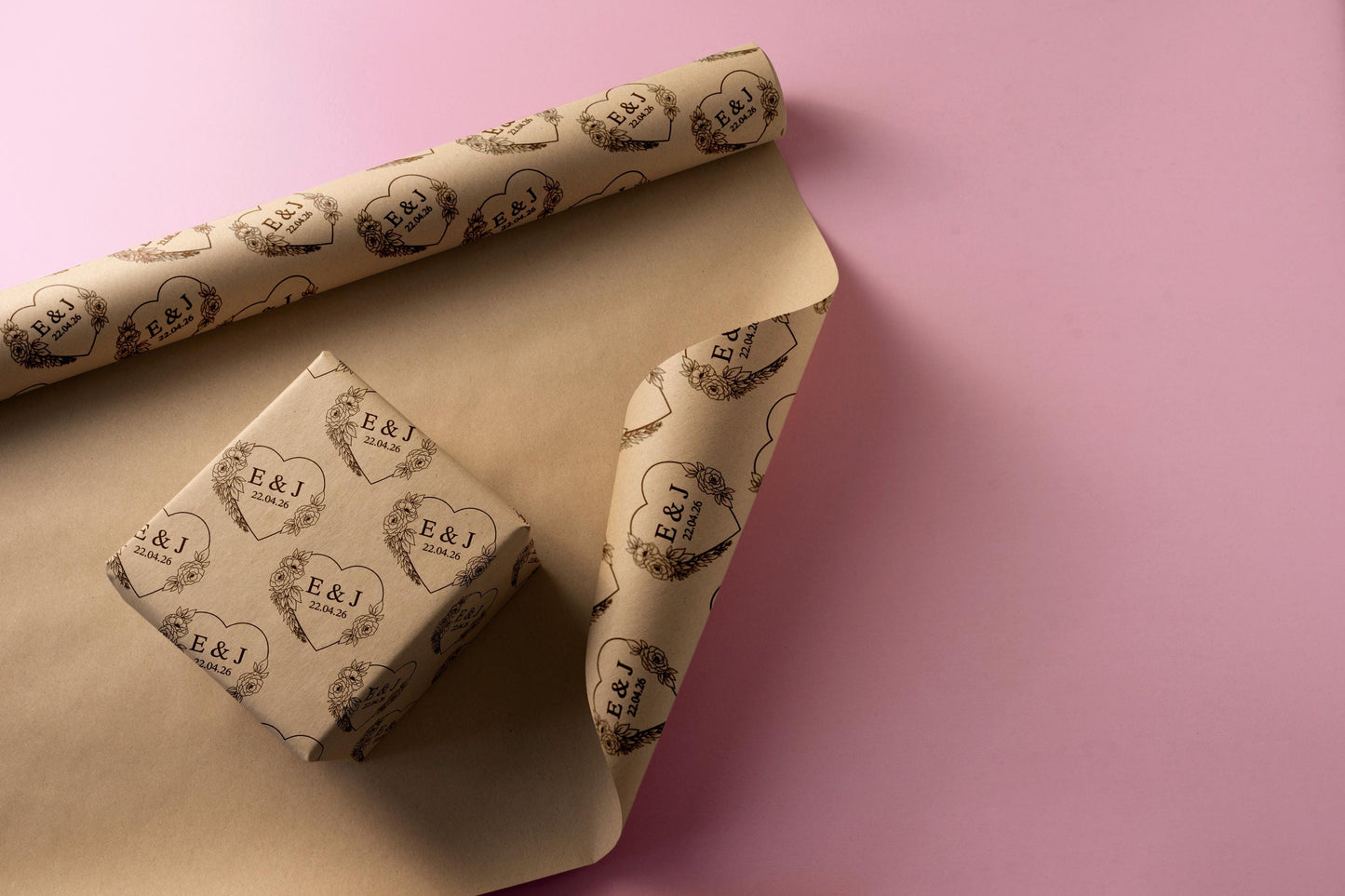 Personalised Wedding Wrapping Paper, Kraft Paper, Craft, Branded Packaging, Parchment, 90gsm, Packaging, Tissue paper, Recyclable, Hearts