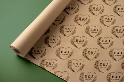 Personalised Wedding Wrapping Paper, Kraft Paper, Craft, Branded Packaging, Parchment, 90gsm, Packaging, Tissue paper, Recyclable, Hearts