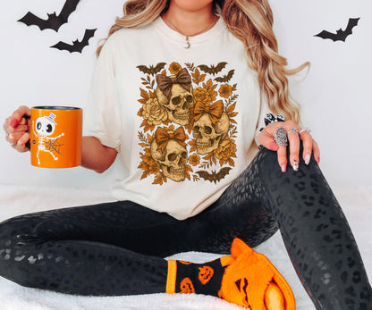 Coquette Bow Skull Shirt, Halloween Skeleton Shirt, Spooky Season Sweatshirt, Fall Season Skeleton Tee, Halloween Family Holiday Gift Hoodie