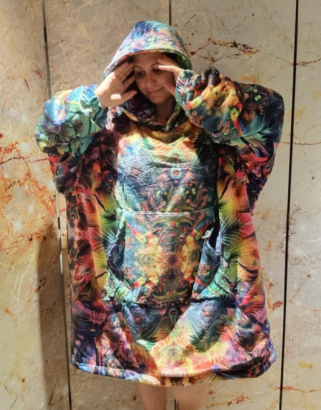 Rainbow Reversible Snug Hoodie LGBTQ Pride Flag Print Pullover Hooded Blanket with Sleeves Vivid Colours All Over Print Hoodie