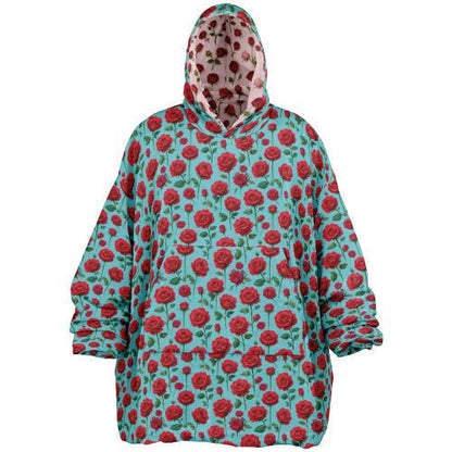 Rose Print Reversible Snug Hoodie Fluffy Sherpa Hoodie Flower Print Wearable Blanket Double Sided Blanket with Hood Christmas Gift