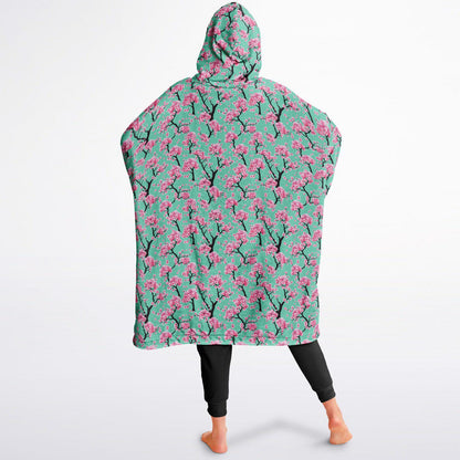 Reversible Snug Hoodie Arizona Green Tea Print Fluffy Hoodie Floral Wearable Blanket with Hood Cherry Blossom Giant Snuggie