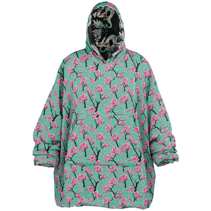 Reversible Snug Hoodie Arizona Green Tea Print Fluffy Hoodie Floral Wearable Blanket with Hood Cherry Blossom Giant Snuggie