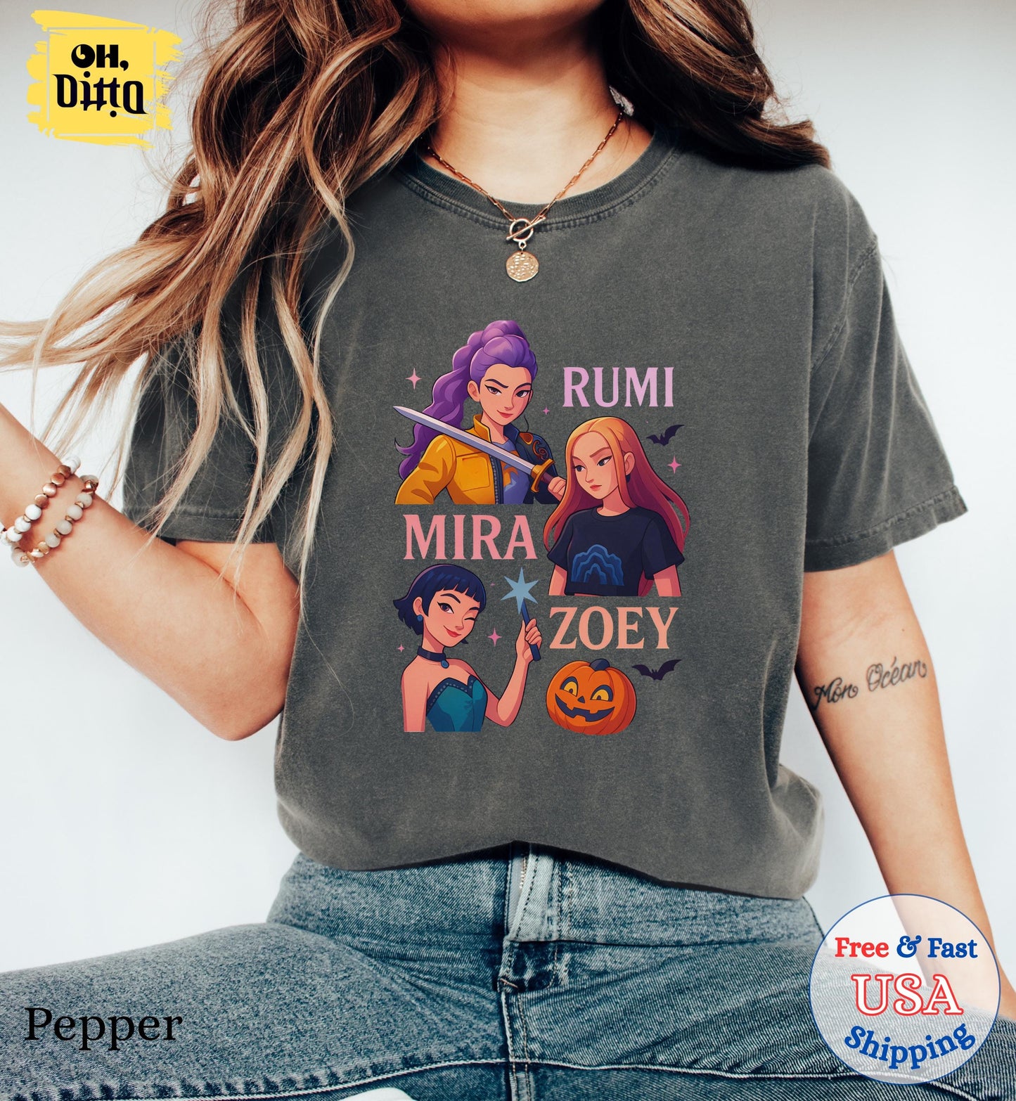 Huntrix Girls Halloween TShirt, Demon Hunters Shirt, Huntrix Girls T Shirt, Mira Rumi Zoey Shirt, Gift For Kpop Fan, Kpop Movie Shirt