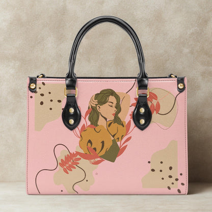 Autumn Pumpkin Art Tote Bag | Fall Women's Handbag | Pink Illustration Purse | Cute Halloween Aesthetic | PU Leather Shoulder Bag