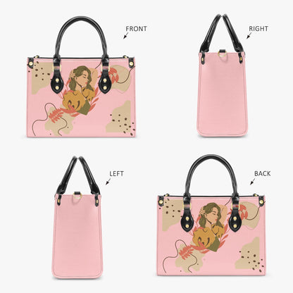 Autumn Pumpkin Art Tote Bag | Fall Women's Handbag | Pink Illustration Purse | Cute Halloween Aesthetic | PU Leather Shoulder Bag