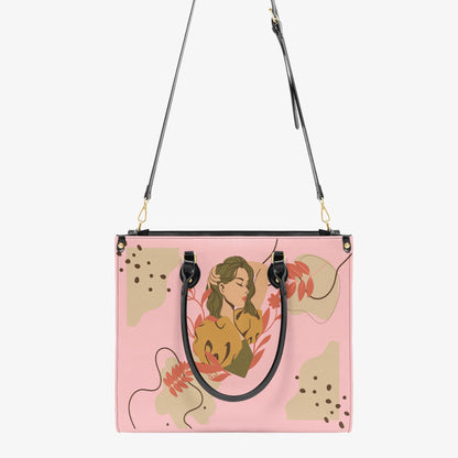Autumn Pumpkin Art Tote Bag | Fall Women's Handbag | Pink Illustration Purse | Cute Halloween Aesthetic | PU Leather Shoulder Bag