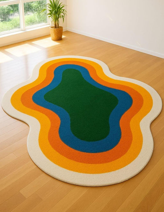Abstract Colorful Tufted Area Rug: Modern Wavy Design, Custom Cotton/Wool