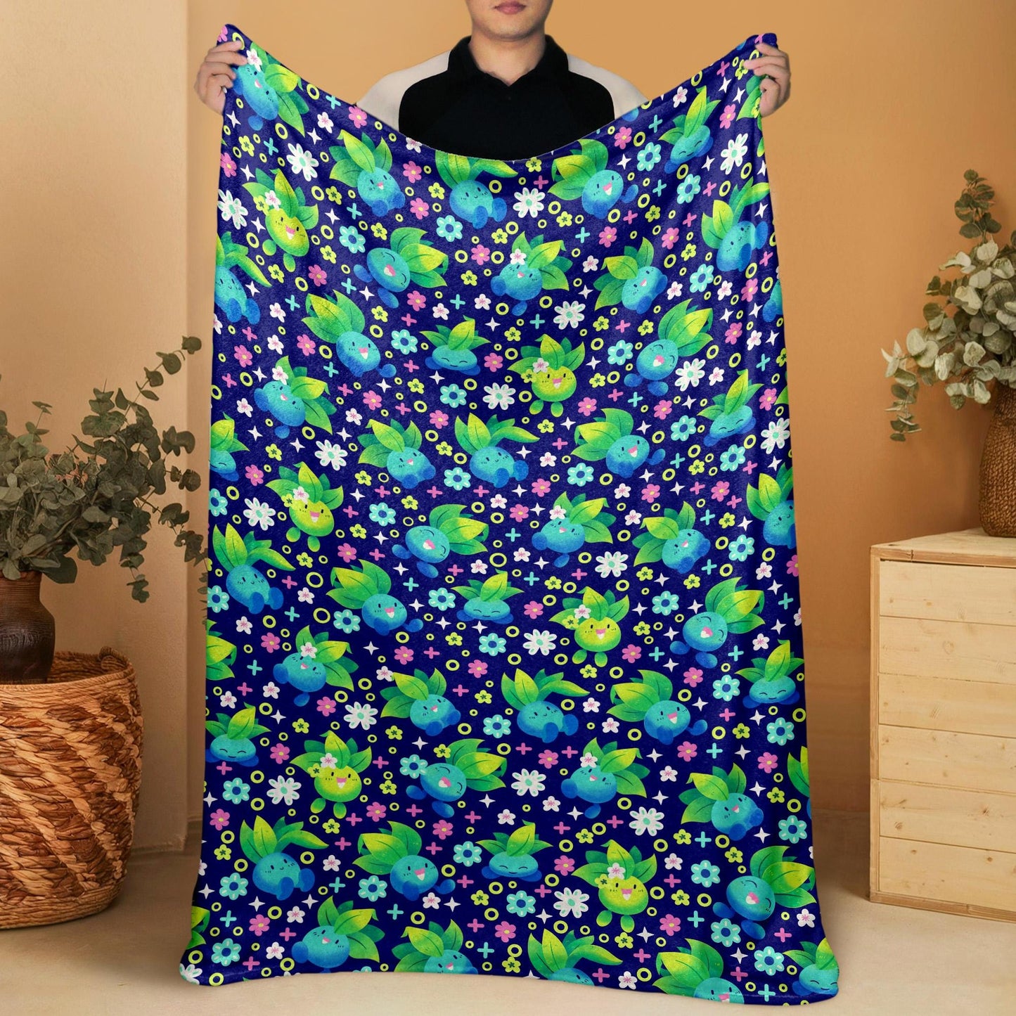 Oddish Fleece Blanket, Cute Cozy Throw, Soft Cotton Bedding, Oddish Blanket For Men Women, Home Decor Gift, Oddish Blanket Gifts