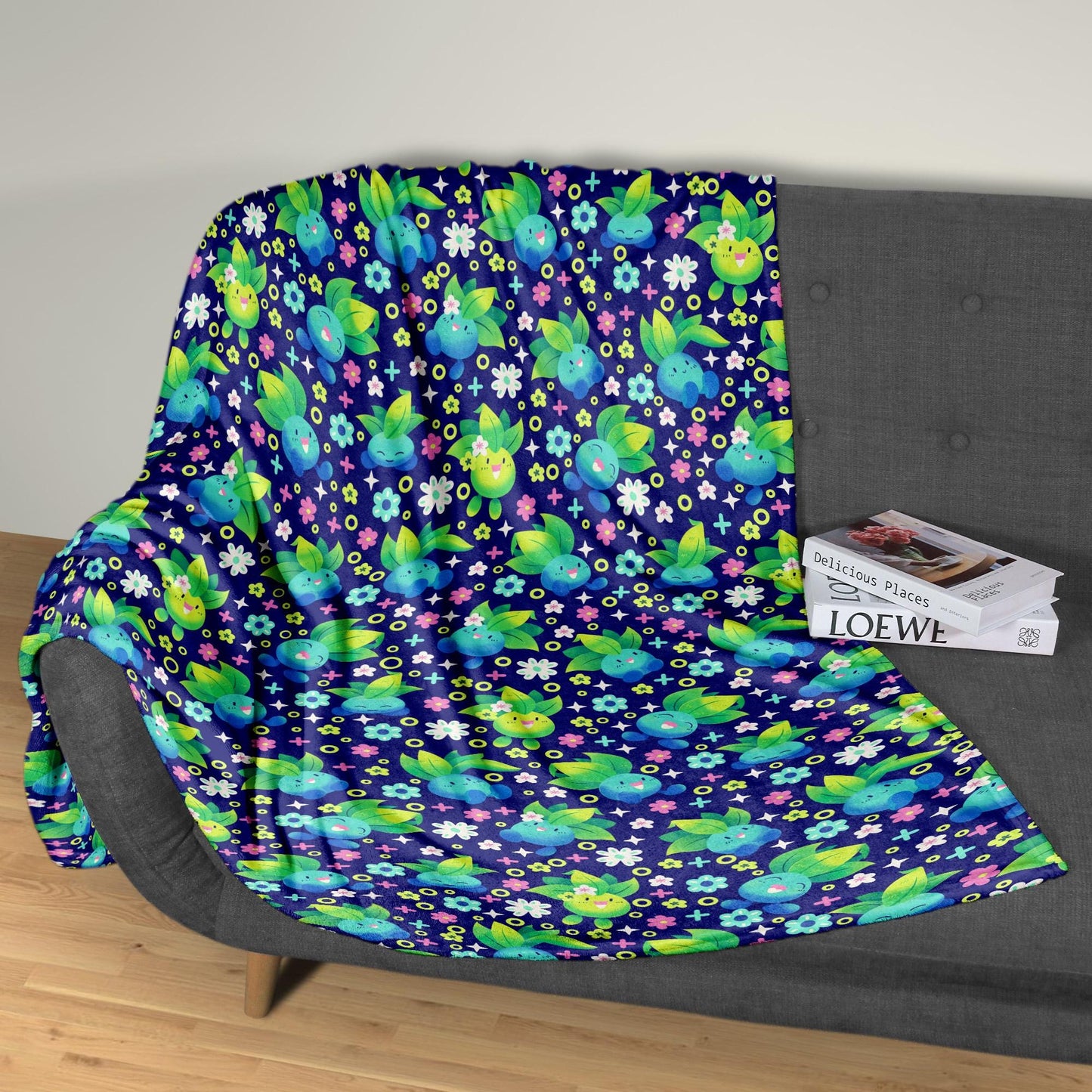 Oddish Fleece Blanket, Cute Cozy Throw, Soft Cotton Bedding, Oddish Blanket For Men Women, Home Decor Gift, Oddish Blanket Gifts