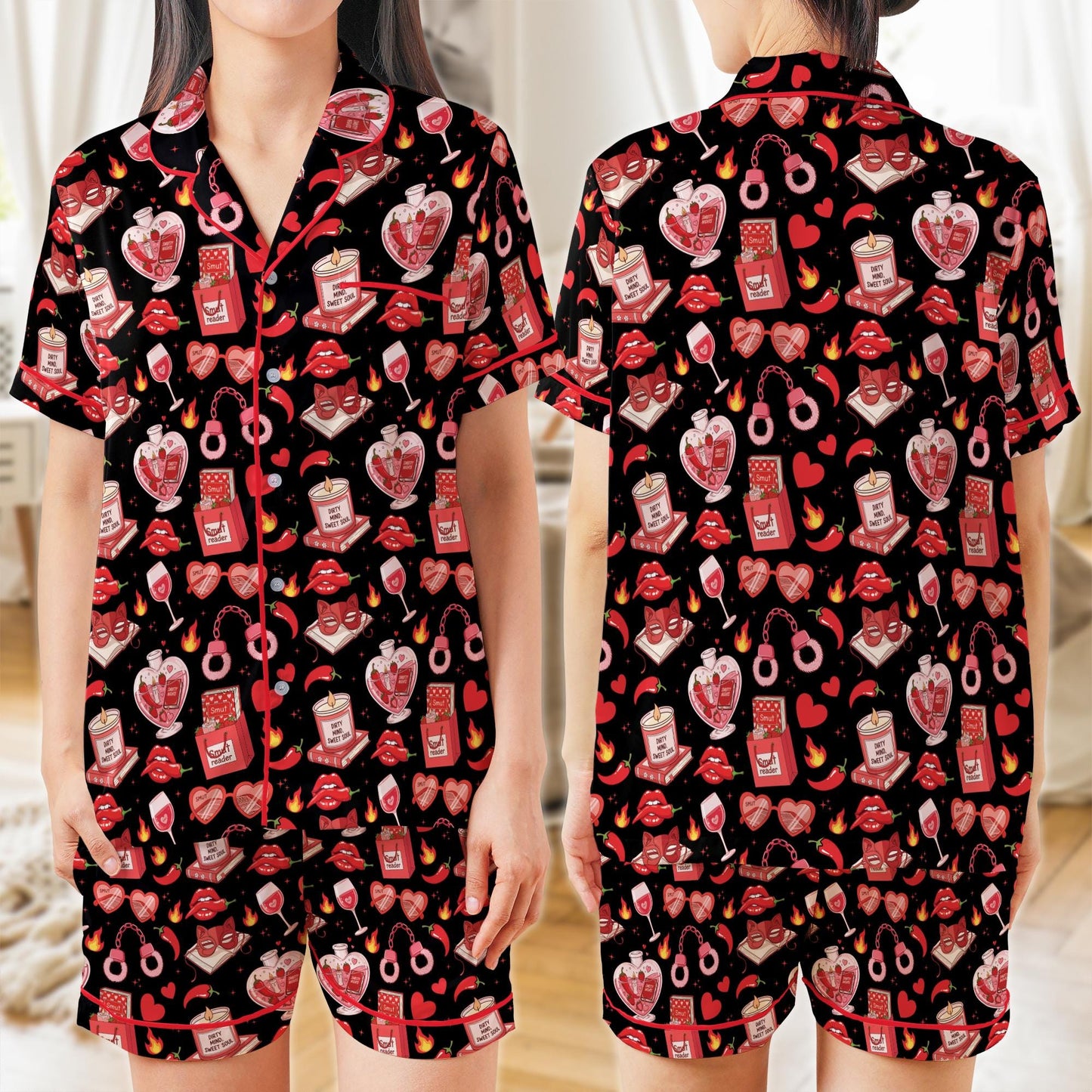 Spicy Book Lover Satin Pajamas Set, Smutty Bookish Pajama Set, Spicy Romance Reader Sleepwear, Funny Bookish Smut Slut Pajamas Set