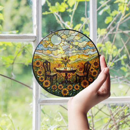 Suncatcher stained glass sunflower garden table scene gift for mom Mothers Day gift housewarming gift
