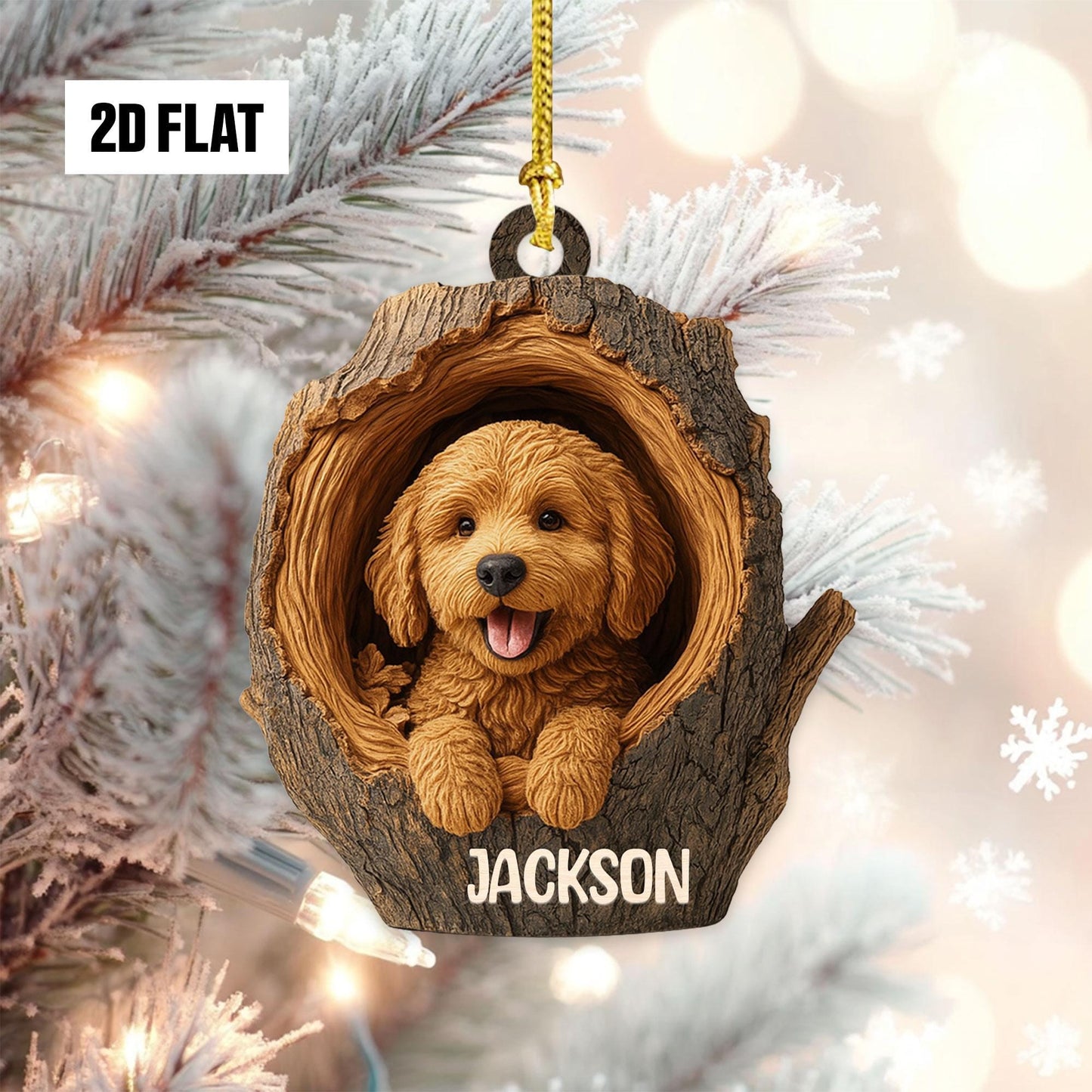 Personalized Goldendoodle 2D Flat Ornament, Custom Name Christmas Tree Ornament, Goldendoodle Christmas Home Decor, Xmas Gift for Dog Lover