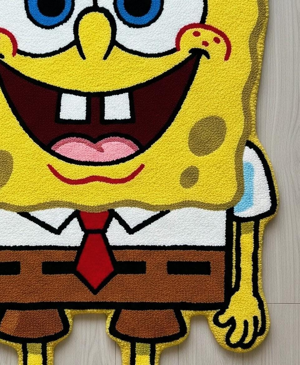 Handmade Wool SpongeBob Rug: Playroom Kids Carpet 5x8 Gift For Bob Lover