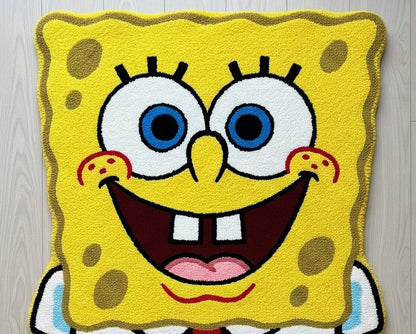 Handmade Wool SpongeBob Rug: Playroom Kids Carpet 5x8 Gift For Bob Lover
