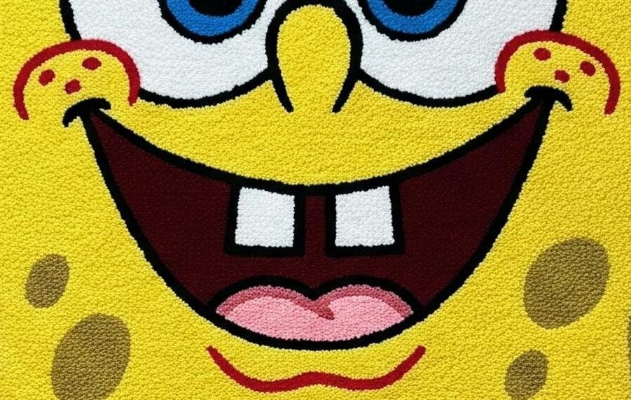 Handmade Wool SpongeBob Rug: Playroom Kids Carpet 5x8 Gift For Bob Lover