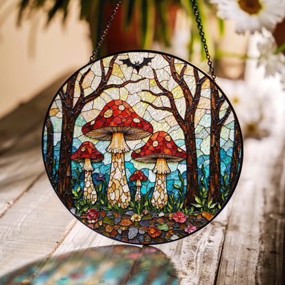 Suncatcher stained glass red mushroom forest gift for mom Mothers Day gift housewarming gift