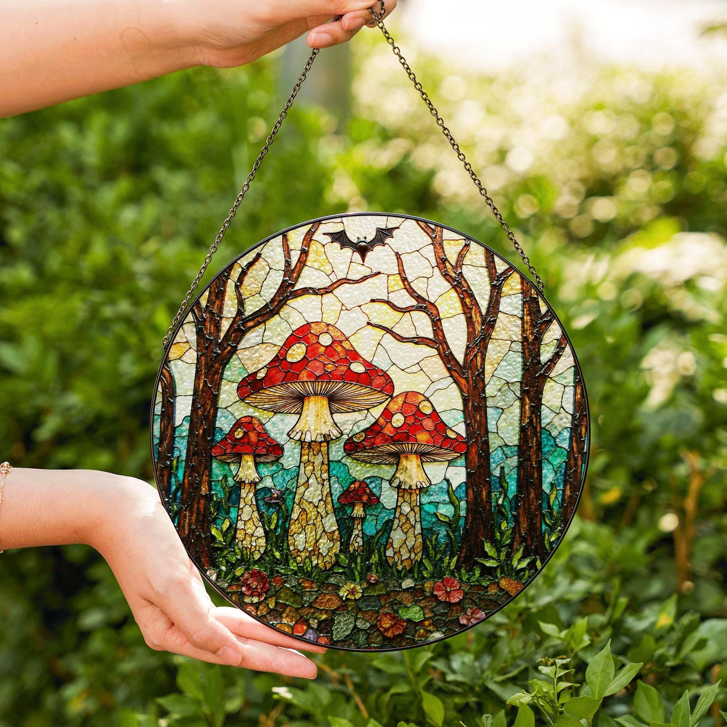Suncatcher stained glass red mushroom forest gift for mom Mothers Day gift housewarming gift