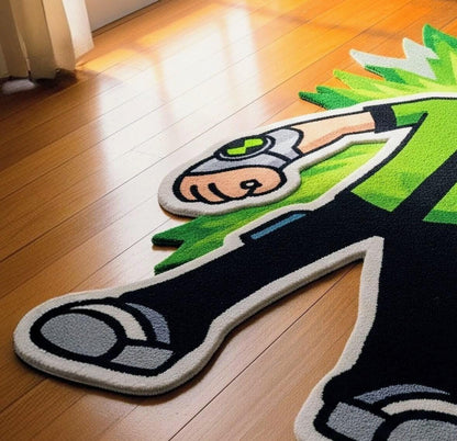 6x9Hand-Tufted Ben 10 Wool Rug: Kids Room Decor, Superhero Carpet Gift For Ben Lover