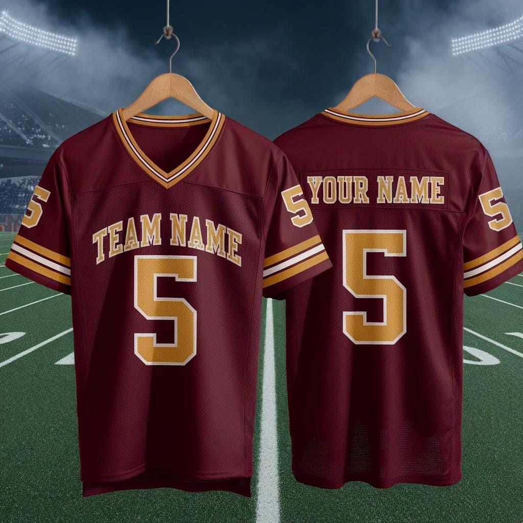Custom America Team Football Game Jersey, Maroon Football Jersey With Name Number, America Football Jersey, Gifts Idea for Football Lover