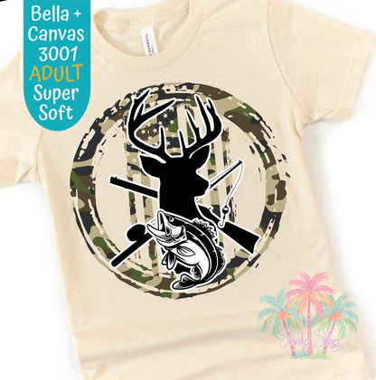 Deer Hunting & Bass Fishing T-Shirt: Outdoorsman Gift