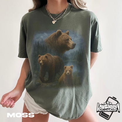 Retro Bear Landscape T-Shirt, Vintage Nature Scene Graphic Tee, Nature Shirt, Gift for Bear Fans