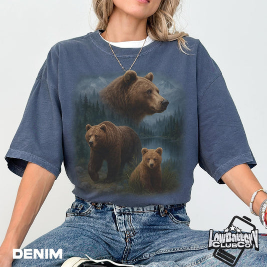 Retro Bear Landscape T-Shirt, Vintage Nature Scene Graphic Tee, Nature Shirt, Gift for Bear Fans