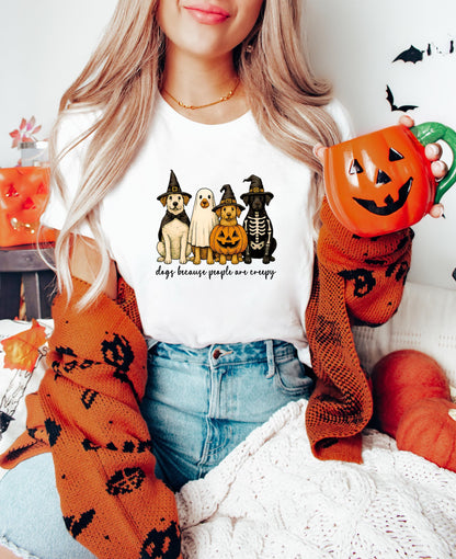 Dogs Because People Are Creepy Sweatshirt, Funny Halloween Dog Mom, Spooky Dog Shirt, Vintage Retro Dog Lover Shirt,Halloween Tee