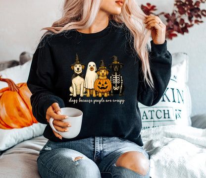 Dogs Because People Are Creepy Sweatshirt, Funny Halloween Dog Mom, Spooky Dog Shirt, Vintage Retro Dog Lover Shirt,Halloween Tee