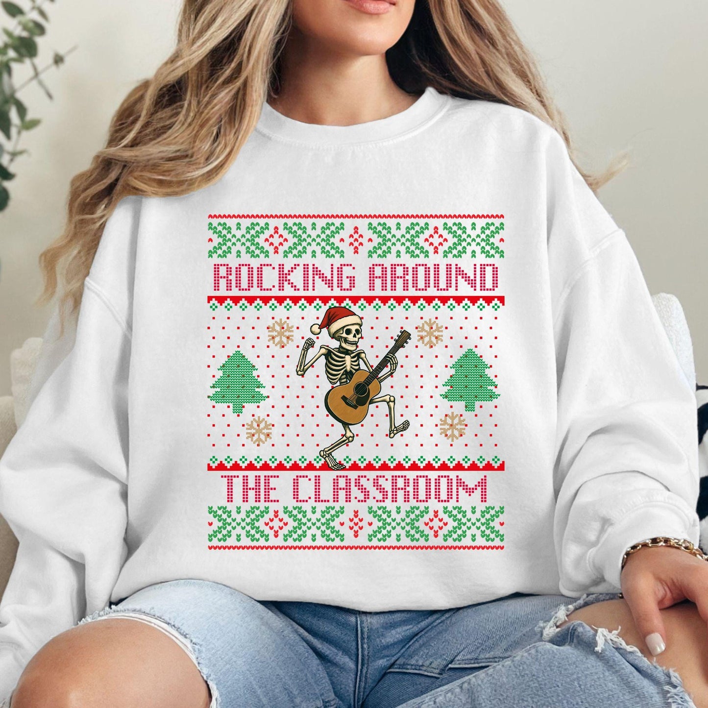 Ugly Christmas For Teacher Christmas Tree Shirt Dancing Skeleton Sweatshirt Funny Christmas for Teacher Ugly Xmas