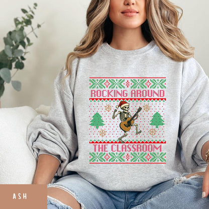 Ugly Christmas For Teacher Christmas Tree Shirt Dancing Skeleton Sweatshirt Funny Christmas for Teacher Ugly Xmas