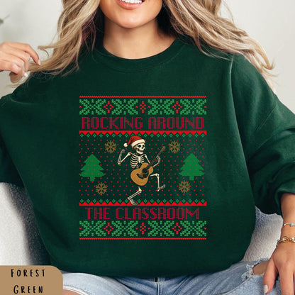 Ugly Christmas For Teacher Christmas Tree Shirt Dancing Skeleton Sweatshirt Funny Christmas for Teacher Ugly Xmas