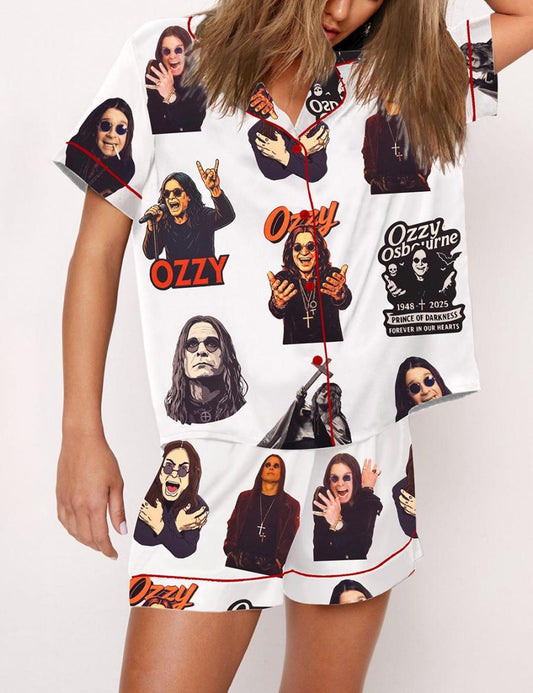 Women's Ozzy Osbourne The Prince of Darkness Memorial Remembrance Satin Pajama Set  Pajamas Set
