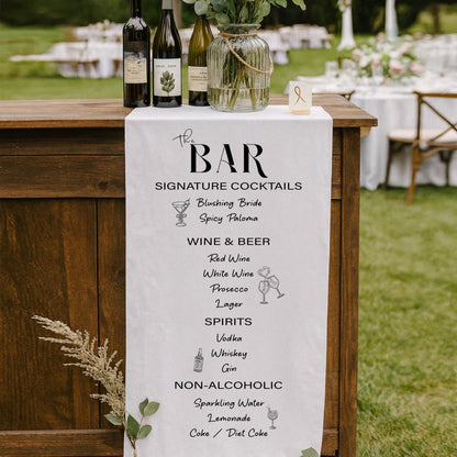 Personalized Signature Cocktails Banner | Wedding Bar Menu Runner | Modern Minimalist Reception Bar Sign | Custom Drinks List Table Decor
