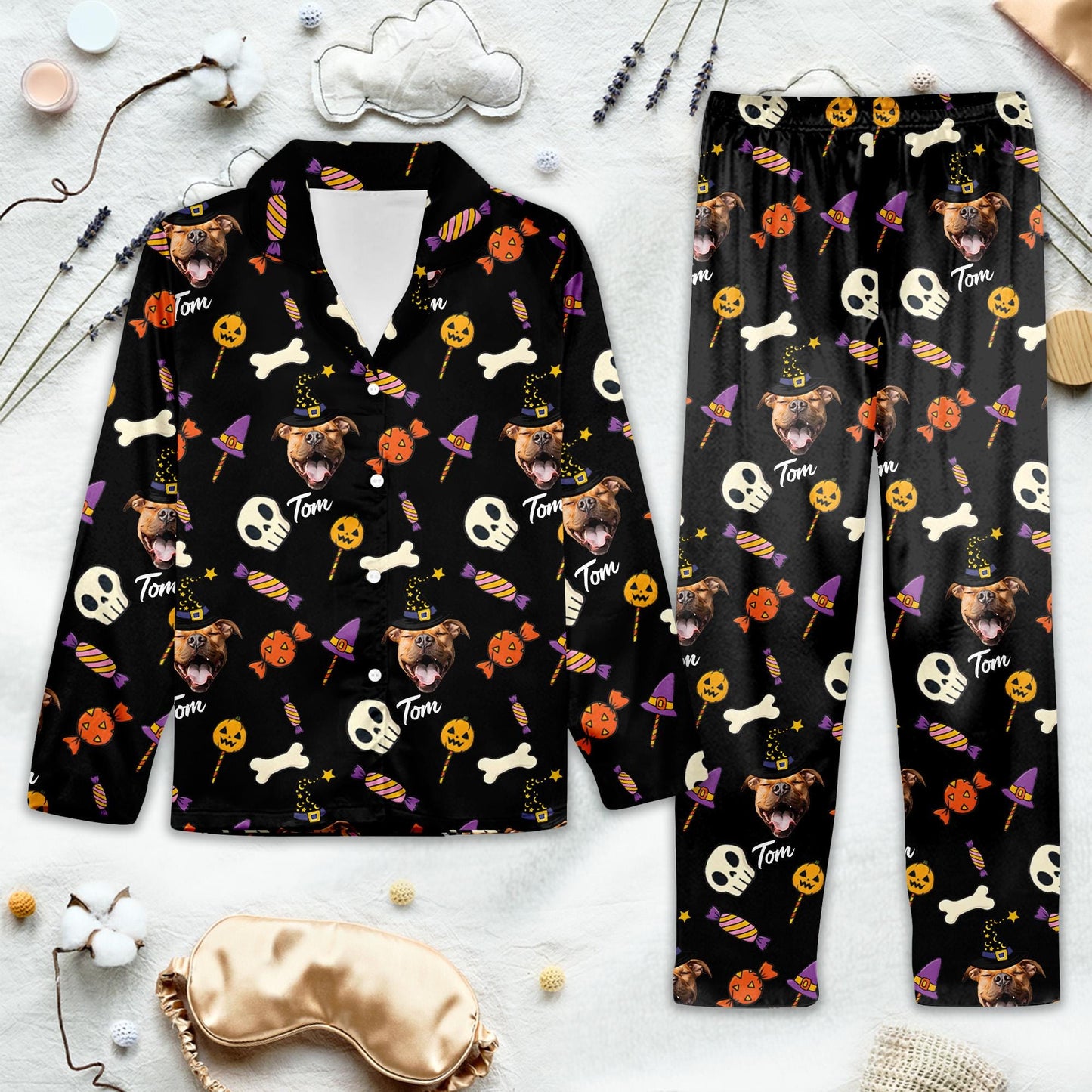 Personalized Pet Photo Halloween Pajamas Set, Custom Photo Halloween Outfit, Matching Halloween Pajamas Set, Halloween Costume Shirt
