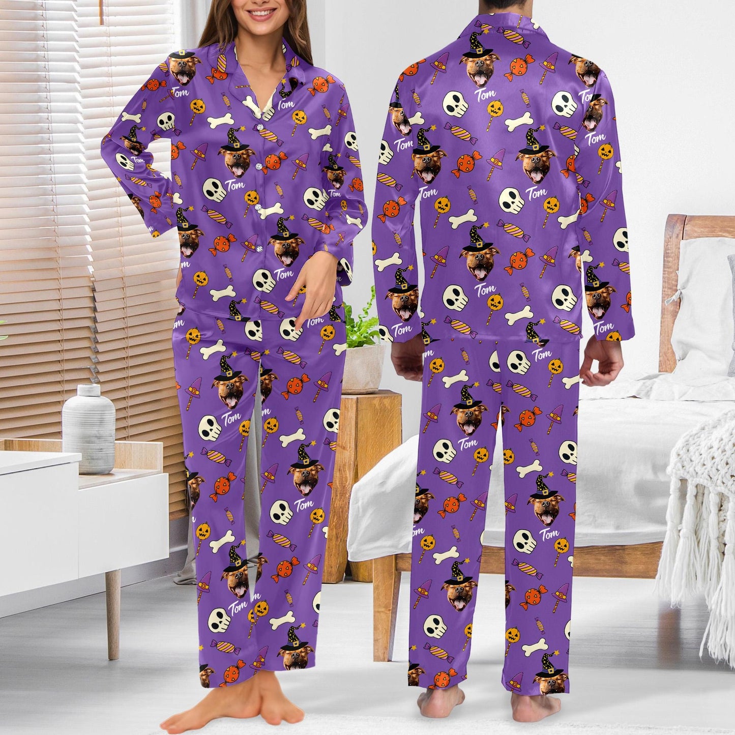 Personalized Pet Photo Halloween Pajamas Set, Custom Photo Halloween Outfit, Matching Halloween Pajamas Set, Halloween Costume Shirt