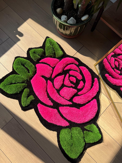 Handmade Pink Rose Shaped Tufted Rug 3D Floral Carpet for Bedroom Living Room Aesthetic Decor Unique Soft Floor Mat 95x75cm Gift Idea