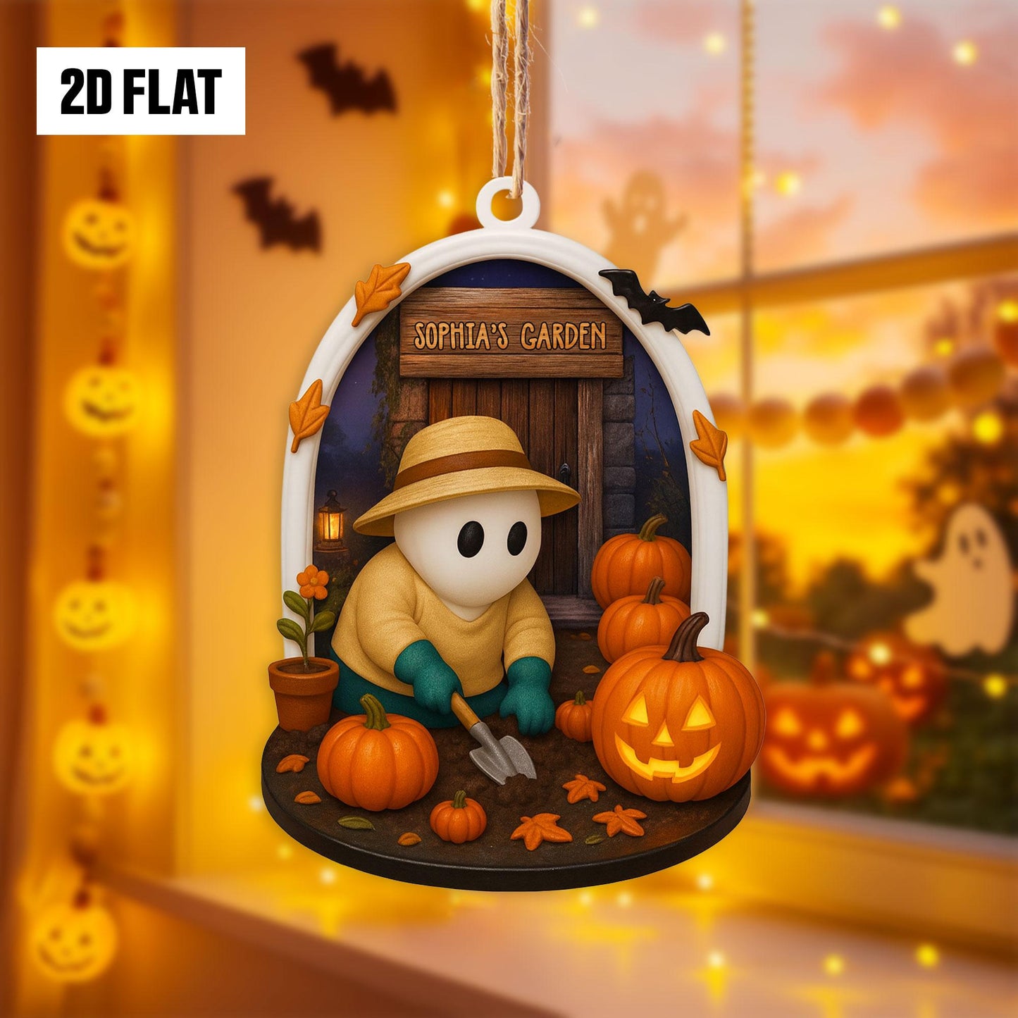 Personalized Ghost in Garden 2D FLAT Acrylic Ornament, Plant Lovers Halloween Gift, Halloween Ornament for Plantaholic, Greenhouse Ornament