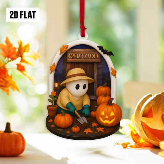 Personalized Ghost in Garden 2D FLAT Acrylic Ornament, Plant Lovers Halloween Gift, Halloween Ornament for Plantaholic, Greenhouse Ornament