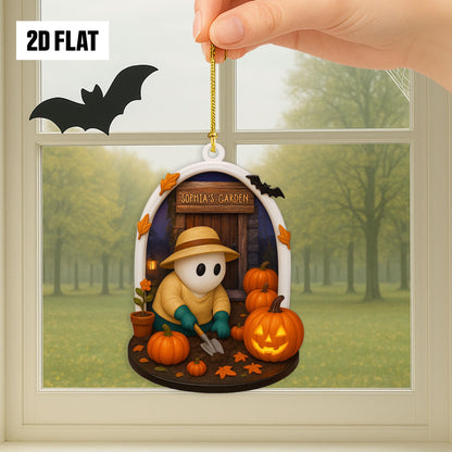 Personalized Ghost in Garden 2D FLAT Acrylic Ornament, Plant Lovers Halloween Gift, Halloween Ornament for Plantaholic, Greenhouse Ornament