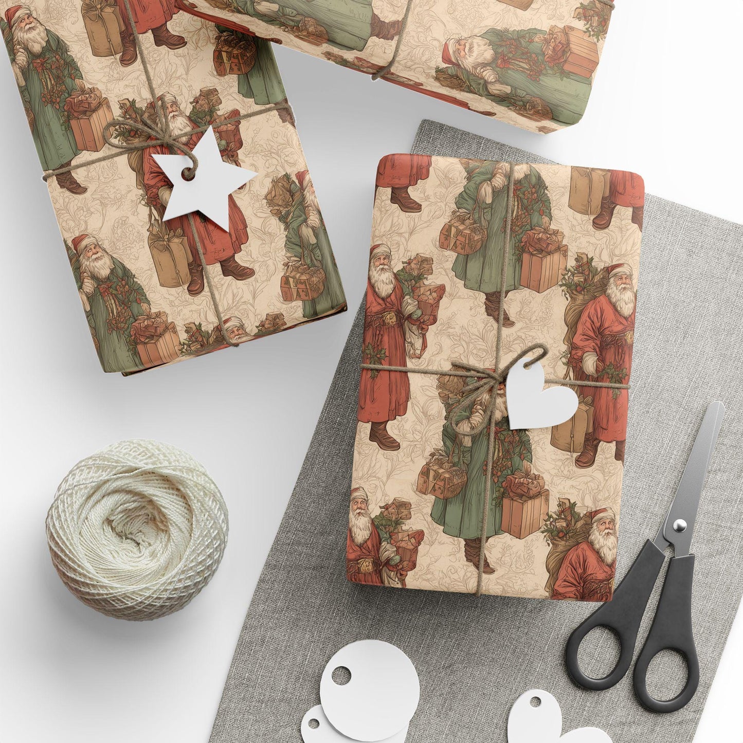Vintage Santa Christmas Toile Wrapping Papers, Holiday Gift Wrap, Christmas Gift Wrap Roll, Victorian Gift Wrap Paper, Santa Claus Pattern