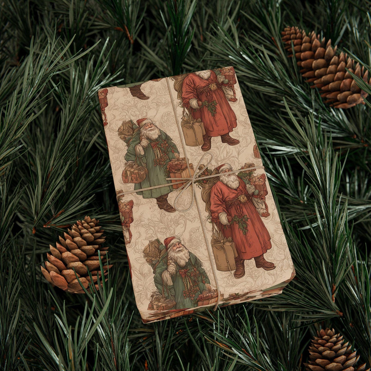 Vintage Santa Christmas Toile Wrapping Papers, Holiday Gift Wrap, Christmas Gift Wrap Roll, Victorian Gift Wrap Paper, Santa Claus Pattern