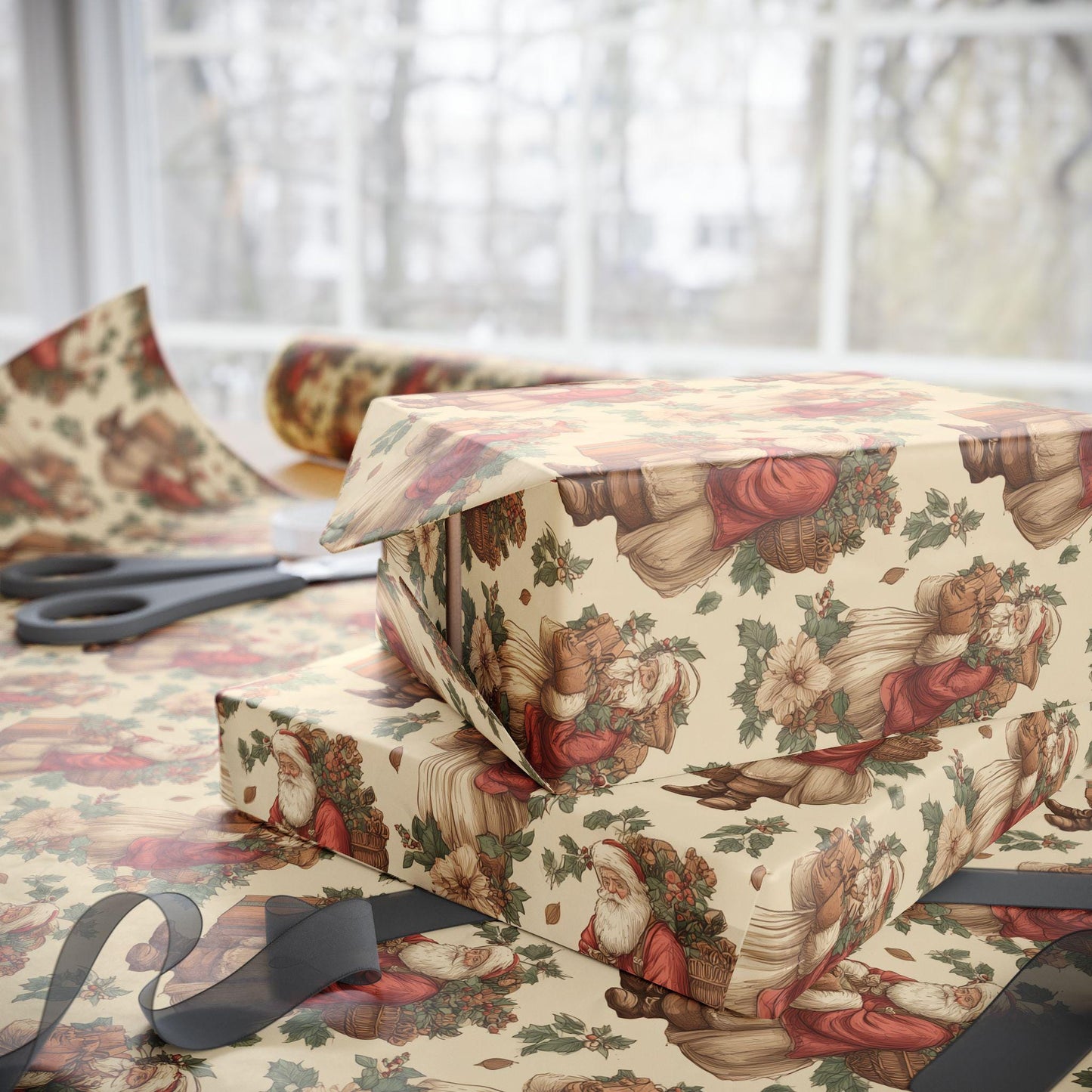 Vintage Christmas Santa Gift Wrap Holiday Gift Wrapping Paper Christmas Gift Wrap Xmas Christmas Vintage Victorian Roll Gift Wrap Paper