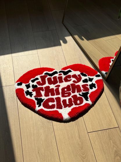 Handmade Juicy Thighs Club Heart Tufted Rug Red Black White Statement Carpet Funky Aesthetic Room Soft Floor Mat 60x45cm Gift Idea