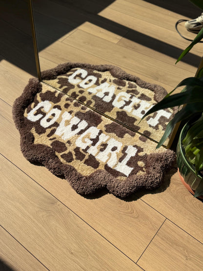 Handmade Cowgirl 3D Tufted Rug Leopard Print Western Carpet Retro Aesthetic Soft Floor Mat Country Girl Room Decor 75x40cm Gift Idea