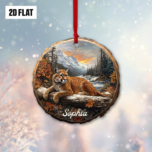 Personalized Cougar 2D Flat Ornament, Custom Name Christmas Tree Ornament, Wildlife Christmas Ornament, Nature Lover's Gift for Holiday