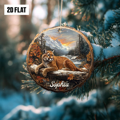 Personalized Cougar 2D Flat Ornament, Custom Name Christmas Tree Ornament, Wildlife Christmas Ornament, Nature Lover's Gift for Holiday